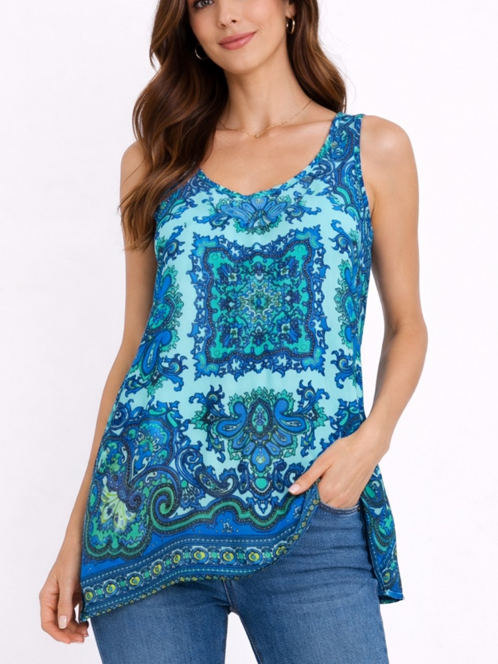 Apt.9 Women’s Teal and Blue Paisley Tank Top